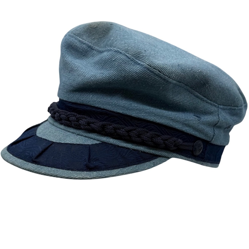 Authentic Greek Fisherman's Cap Denim Cotton‎ 57  7 1/8 rare light blue -Spot